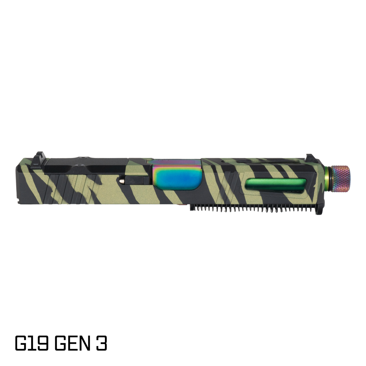 DTT Stiffler MFG Lionheart Threaded Rainbow PVD Barrel G19 Gen 1-3 Compatible 9MM Tiger Strike Crocodile RMR Complete Slide Kit