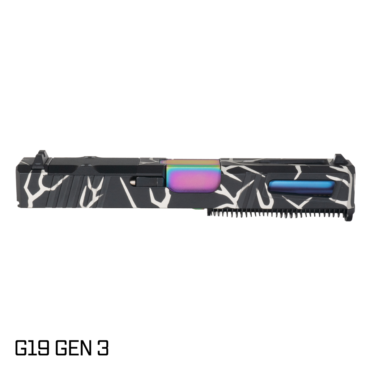 DTT Stiffler MFG Lionheart Crowned Rainbow PVD Barrel G19 Gen 1-3 Compatible 9MM Stainless Lightning RMR Complete Slide Kit