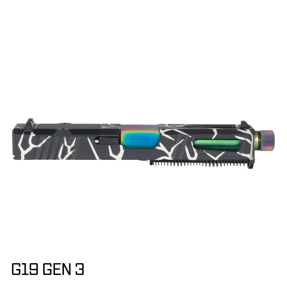 DTT Stiffler MFG Lionheart Threaded Rainbow PVD Barrel G19 Gen 1-3 Compatible 9MM Stainless Lightning RMR Complete Slide Kit