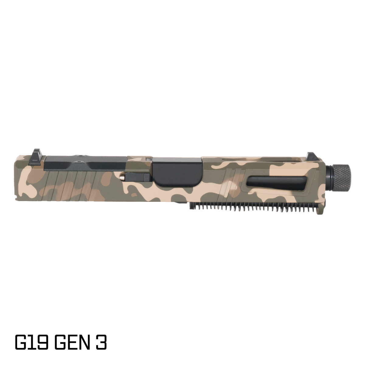 DTT Stiffler MFG Lionheart Threaded Nitride Barrel G19 Gen 1-3 Compatible 9MM OD Camo RMR Complete Slide Kit