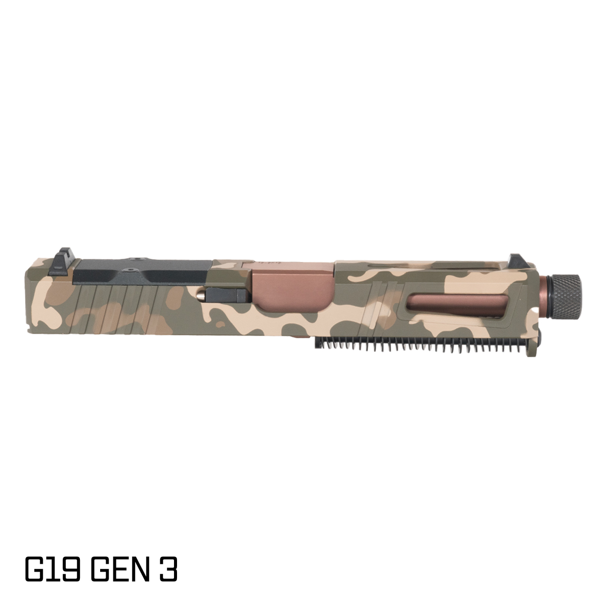 DTT Stiffler MFG Lionheart Threaded Copper PVD Barrel G19 Gen 1-3 Compatible 9MM OD Camo RMR Complete Slide Kit