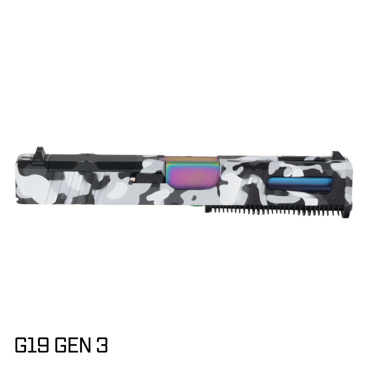 DTT Stiffler MFG Lionheart Rainbow PVD Barrel G19 Gen 1-3 Compatible 9MM Winter Camo RMR Complete Slide Kit