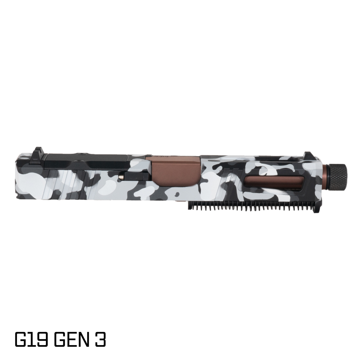 DTT Stiffler MFG Lionheart Threaded Copper PVD Barrel G19 Gen 1-3 Compatible 9MM Winter Camo RMR Complete Slide Kit