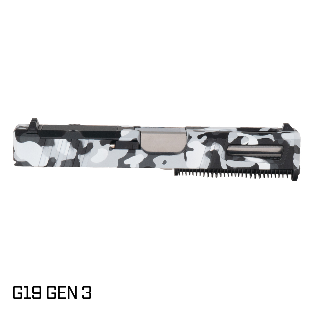 DTT Stiffler MFG Lionheart Ported Polished Stainless Barrel G19 Gen 1-3 Compatible 9MM Winter Camo RMR Complete Slide Kit