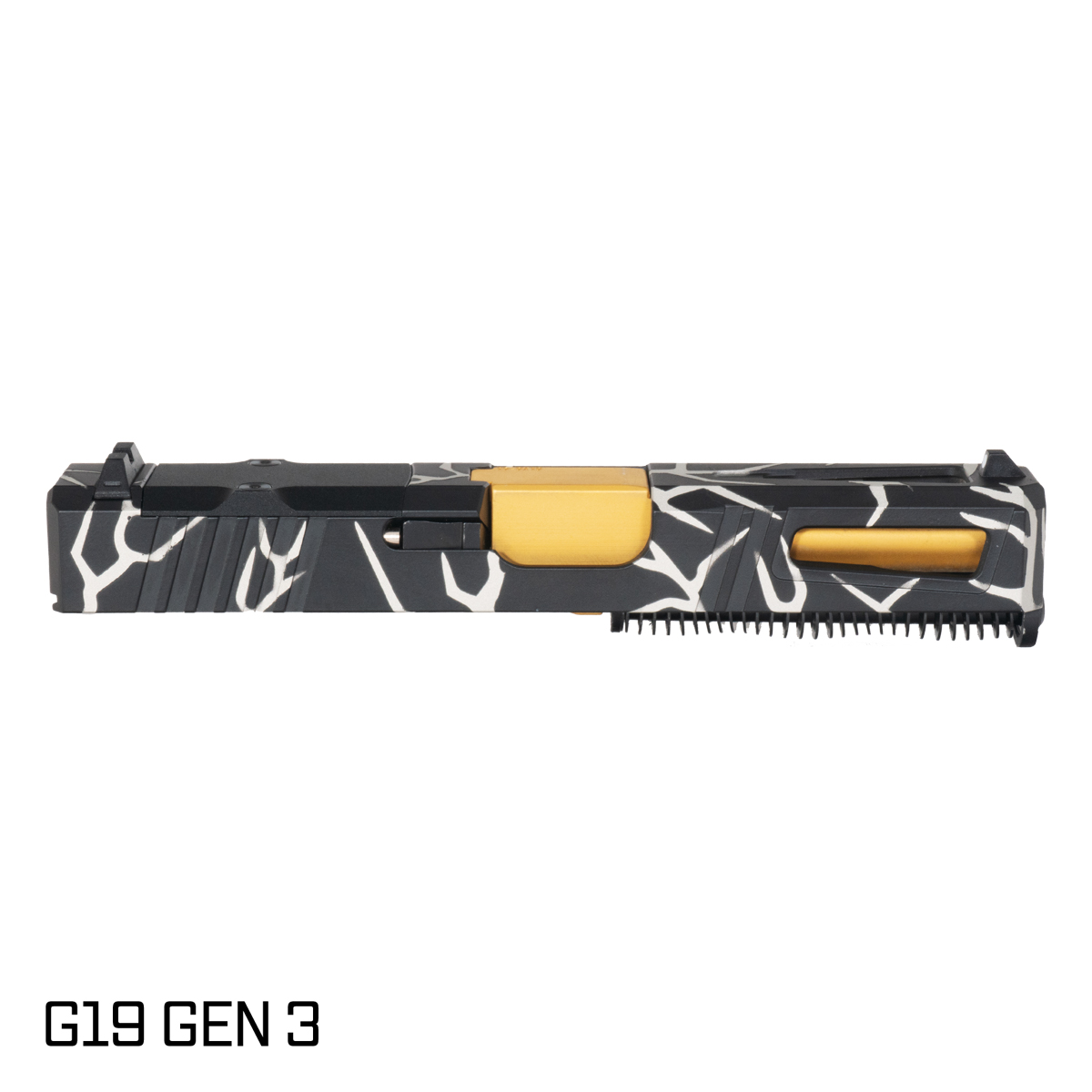 DTT Stiffler MFG Lionheart Crowned Gold TiN Barrel G19 Gen 1-3 Compatible 9MM Stainless Lightning RMR Complete Slide Kit