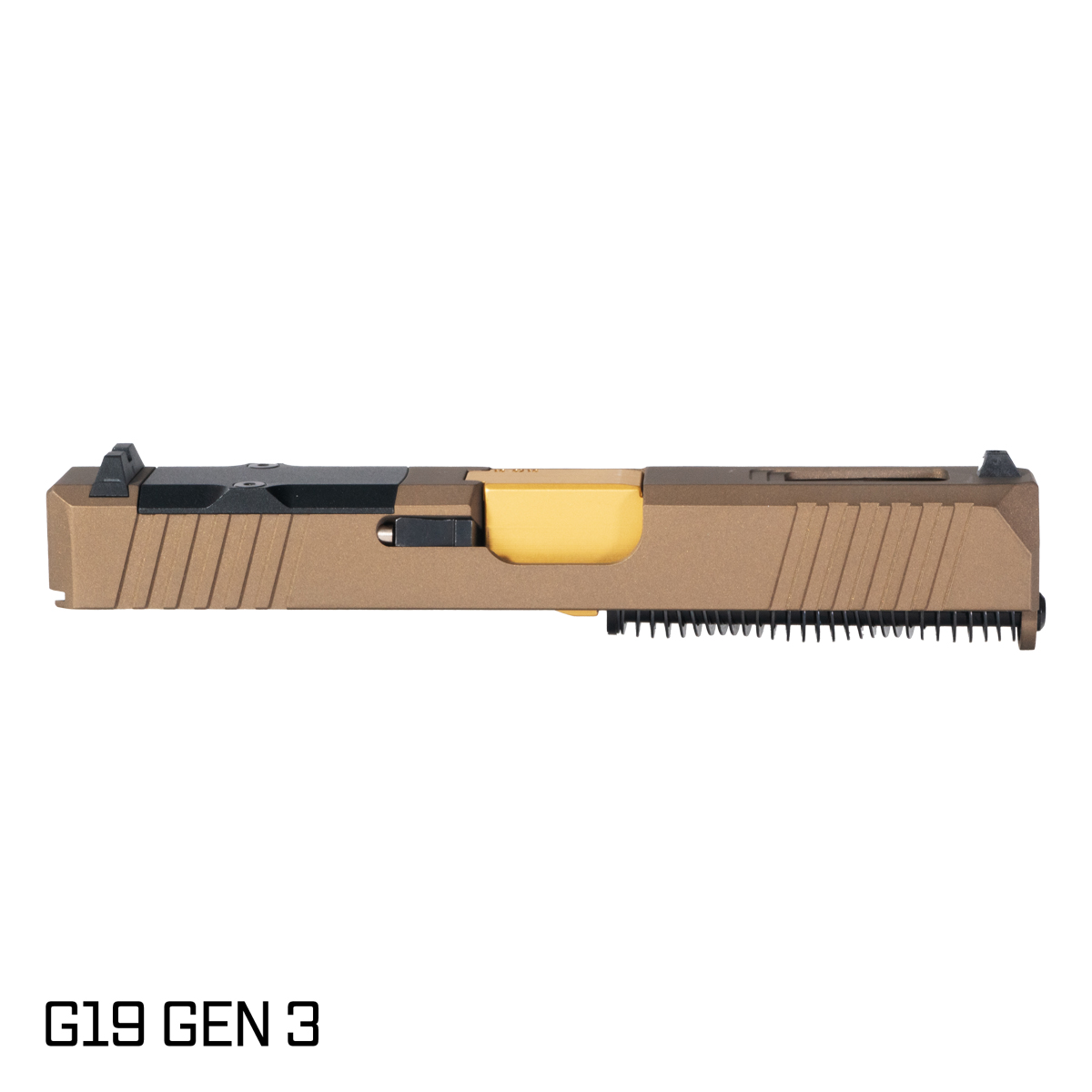 DTT Stiffler MFG Wayfinder Ported Gold TiN Barrel G19 Gen 1-3 Compatible 9MM 17-4 Stainless Steel  Burnt Bronze Cerakote Complete Slide Kit