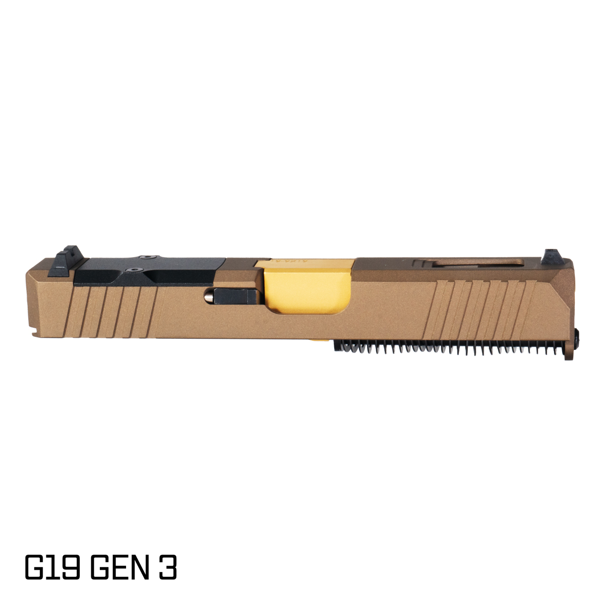 DTT Stiffler MFG Wayfinder Crowned Gold TiN Barrel G19 Gen 1-3 Compatible 9MM 17-4 Stainless Steel  Burnt Bronze Cerakote Complete Slide Kit