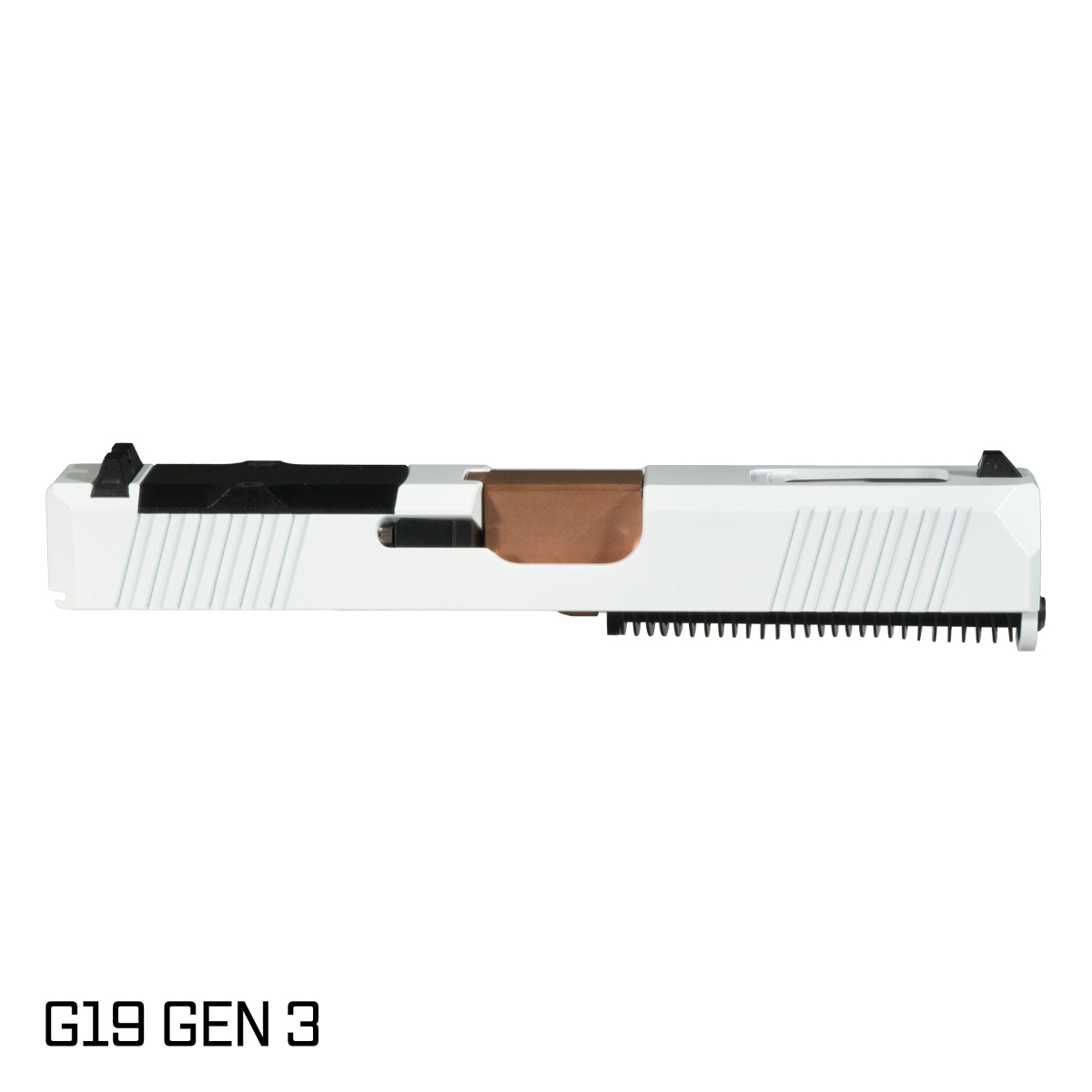 DTT Stiffler MFG Wayfinder Crowned Copper PVD Barrel G19 Gen 1-3 Compatible 9MM 17-4 Stainless Steel White Cerakote Complete Slide Kit