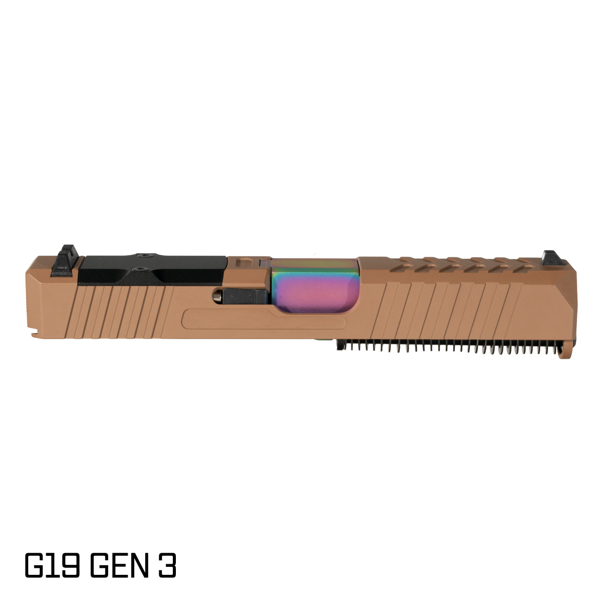 DTT Stiffler MFG Helios Crowned Rainbow PVD Barrel G19 Gen 1-3 Compatible 9MM 17-4 Stainless Steel Copper Brown Cerakote Complete Slide Kit