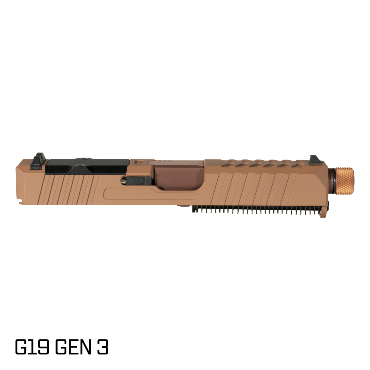 DTT Stiffler MFG Helios Threaded Copper PVD Barrel G19 Gen 1-3 Compatible 9MM 17-4 Stainless Steel Copper Brown Cerakote Complete Slide Kit