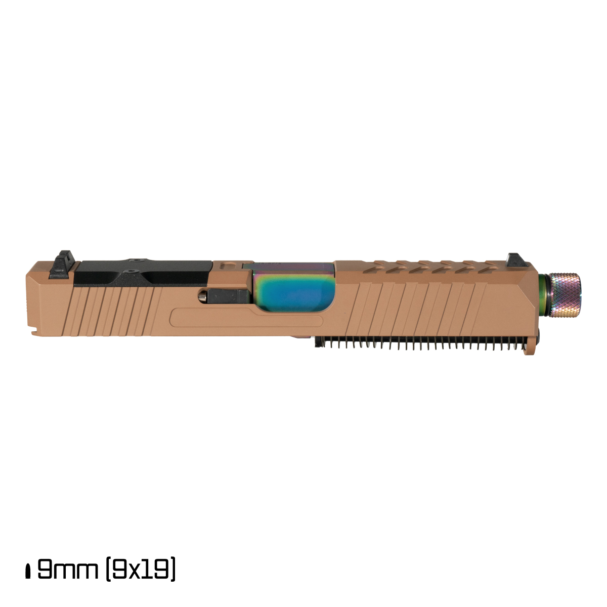 DTT Stiffler MFG Helios Threaded Rainbow PVD Barrel G19 Gen 1-3 Compatible 9MM 17-4 Stainless Steel Copper Brown Cerakote Complete Slide Kit