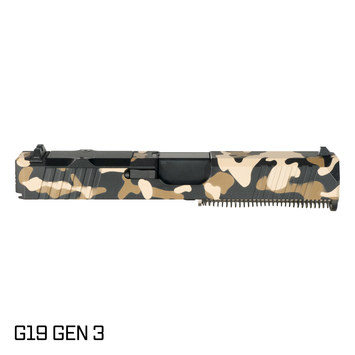 DTT Stiffler MFG Valkyrie Crowned Nitride Barrel G19 Gen 1-3 Compatible 9MM 416R Stainless Steel Dark Camo Cerakote Complete Slide Kit
