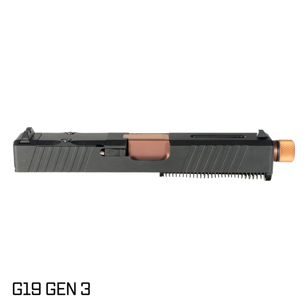 Davidson Defense Blemished 'Ol Reliable Threaded Copper Barrel G19 Gen 1-3 Compatible 9MM Stainless Steel Top Window Cut Black Nitride Complete Slide Kit