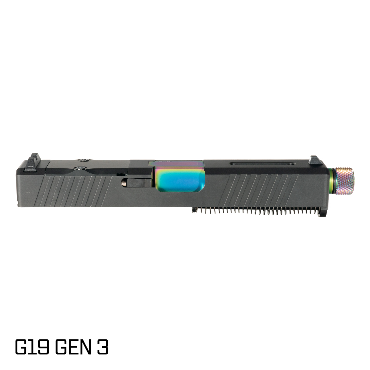 Davidson Defense Blemished 'Ol Reliable Threaded Rainbow PVD Barrel G19 Gen 1-3 Compatible 9MM Stainless Steel Top Window Cut Black Nitride Complete Slide Kit