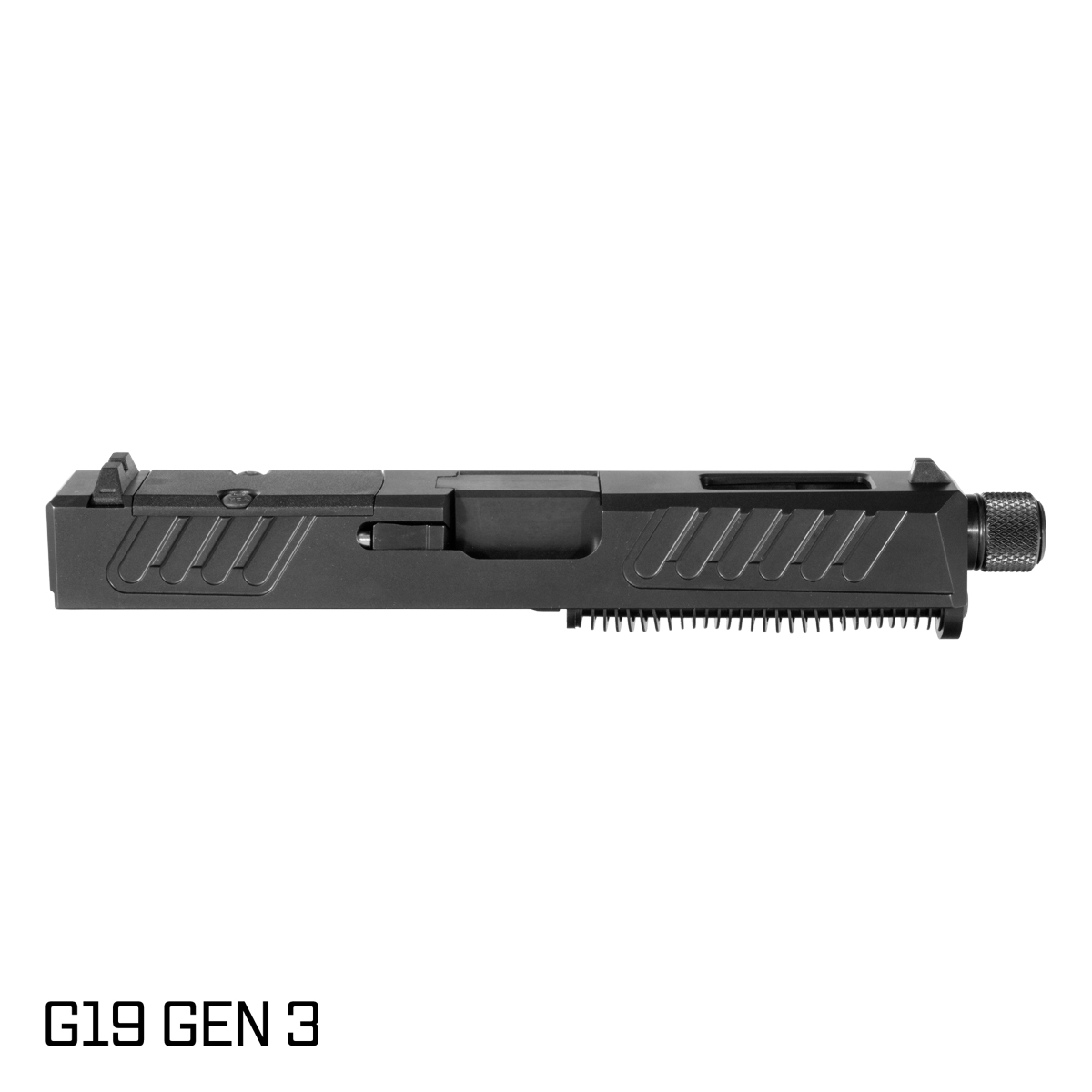 Davidson Defense Stiletto Threaded Nitride Barrel G19 Gen 1-3 Compatible 9MM 416R Stainless Steel Honeycomb Fluting Black Nitride Complete Slide Kit