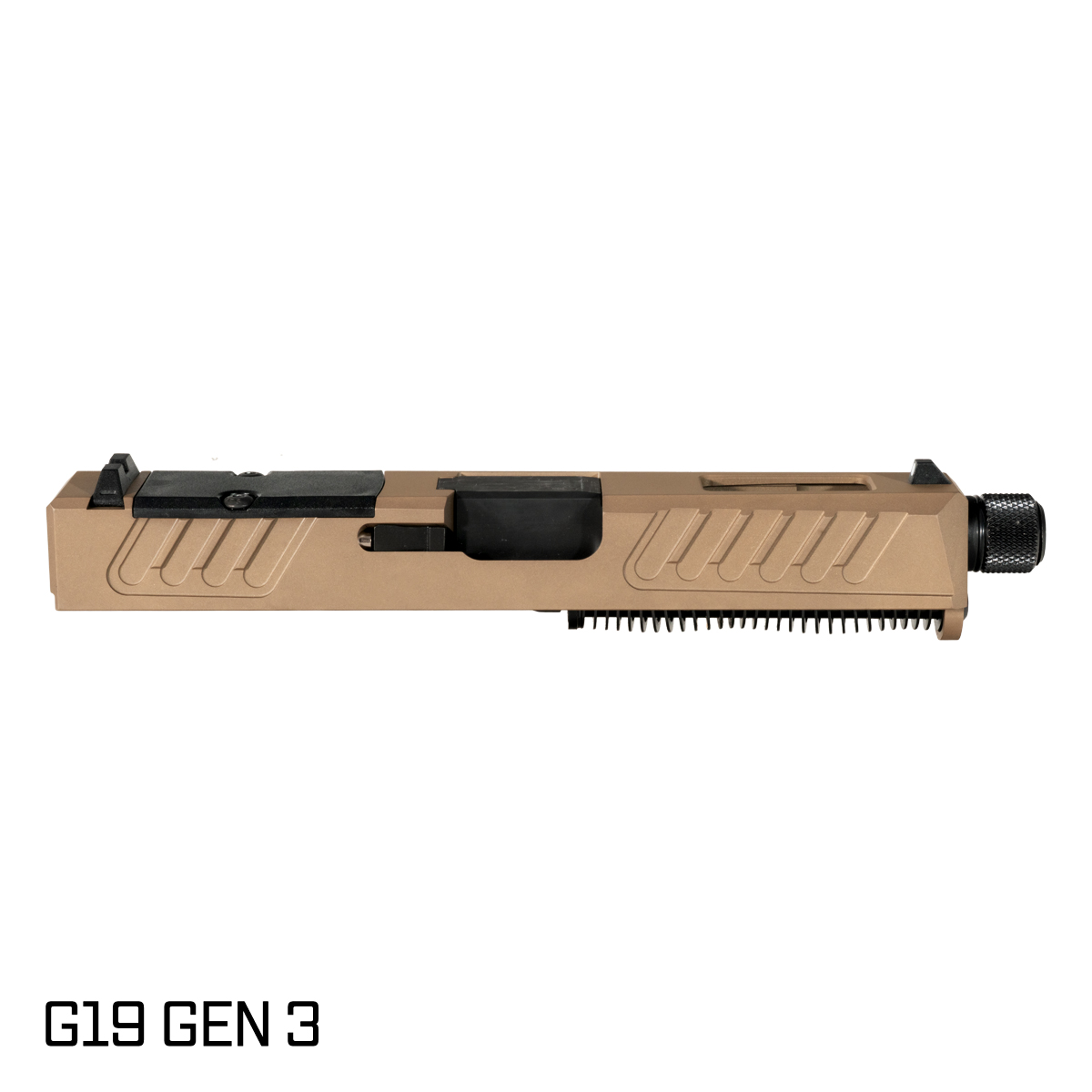 Davidson Defense Stiletto Threaded Nitride Barrel G19 Gen 1-3 Compatible 9MM 416R Stainless Steel Honeycomb Fluting FDE Complete Slide Kit