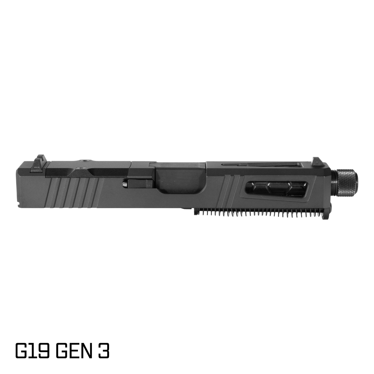 DTT Stiffler MFG Lionheart Threaded Nitride Barrel G19 Gen 1-3 Compatible 9MM 17-4 Stainless Steel Honeycomb Fluting Black Cerakote Complete Slide Kit