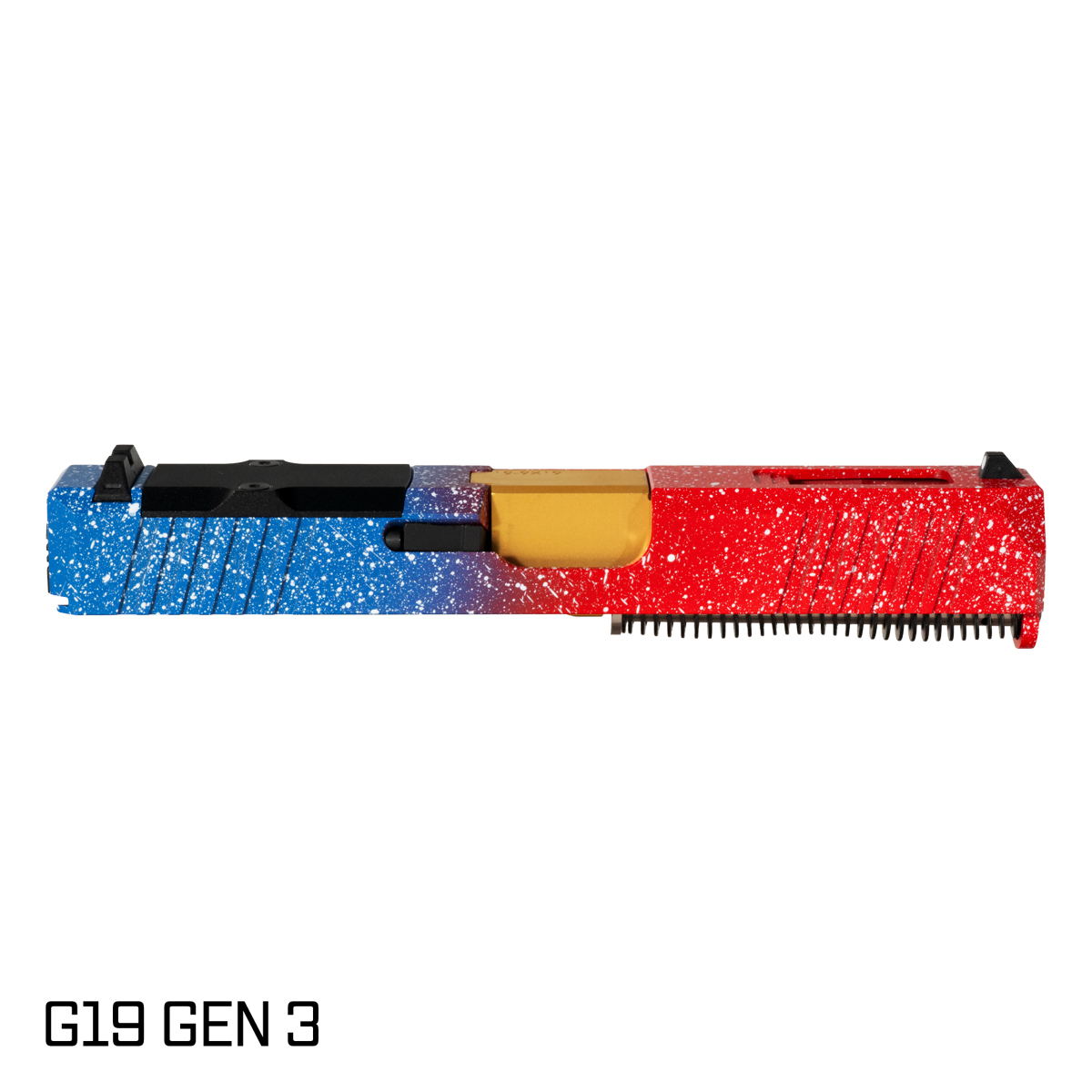 DTT Stiffler MFG Wayfinder Crowned Gold TiN Barrel G19 Gen 1-3 Compatible 9MM 17-4 Stainless Steel Top Window Cut USA Cerakote Complete Slide Kit