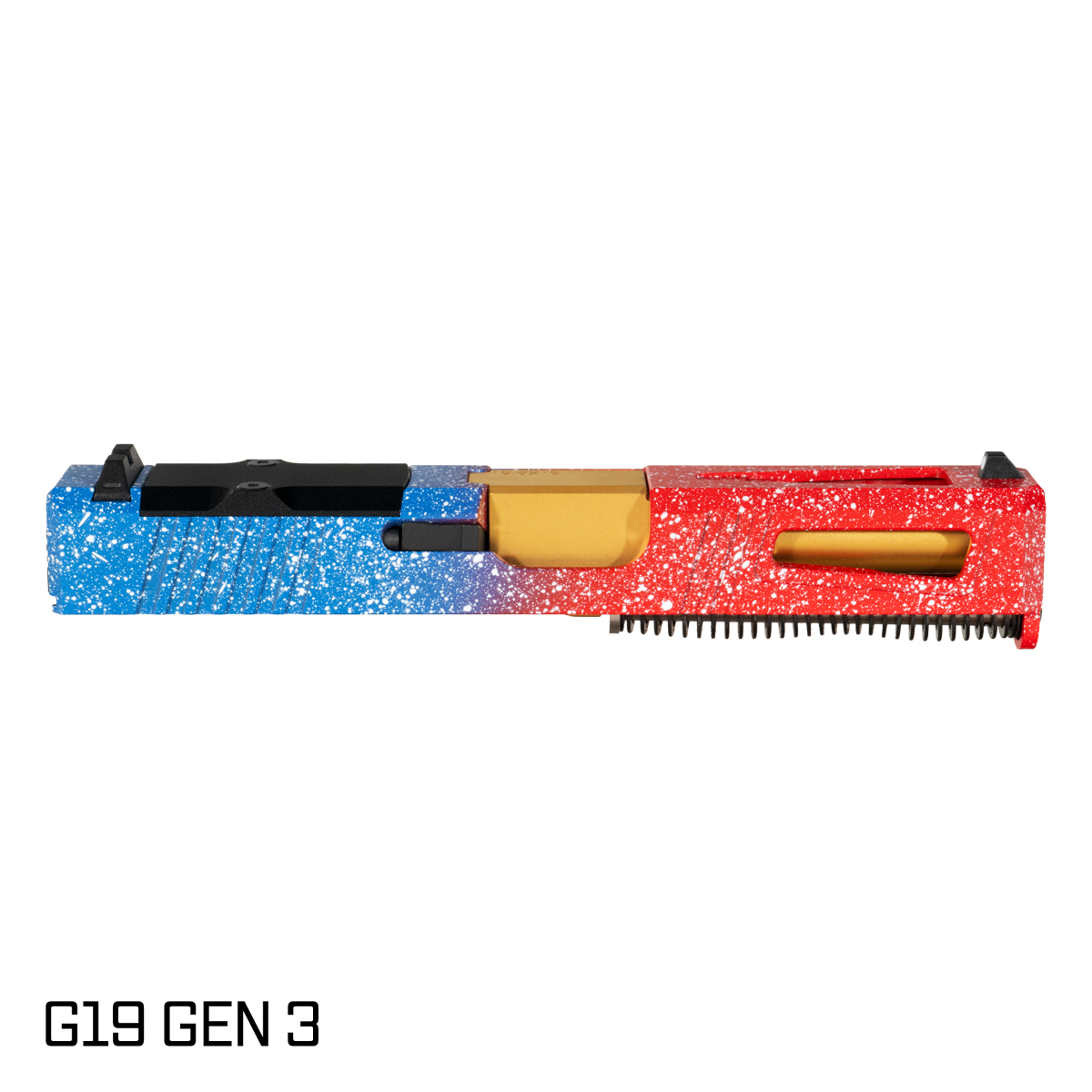 DTT Stiffler MFG Lionheart Crowned Gold TiN Barrel G19 Gen 1-3 Compatible 9MM 17-4 Stainless Steel Top Window Cut USA Cerakote Complete Slide Kit