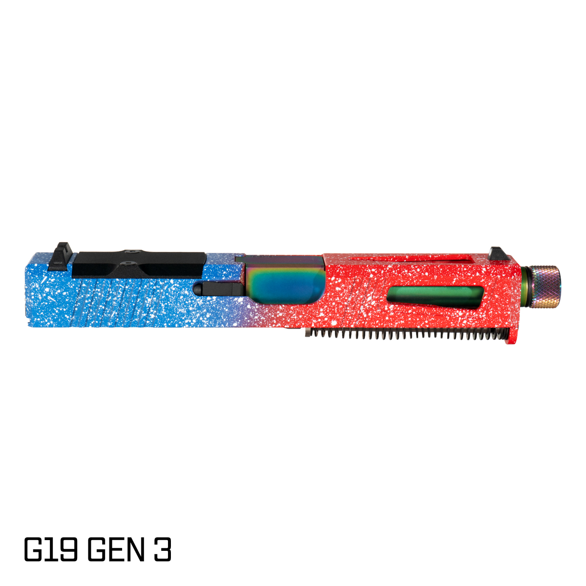 DTT Stiffler MFG Lionheart Threaded Rainbow PVD Barrel G19 Gen 1-3 Compatible 9MM 17-4 Stainless Steel Top Window Cut USA Cerakote Complete Slide Kit