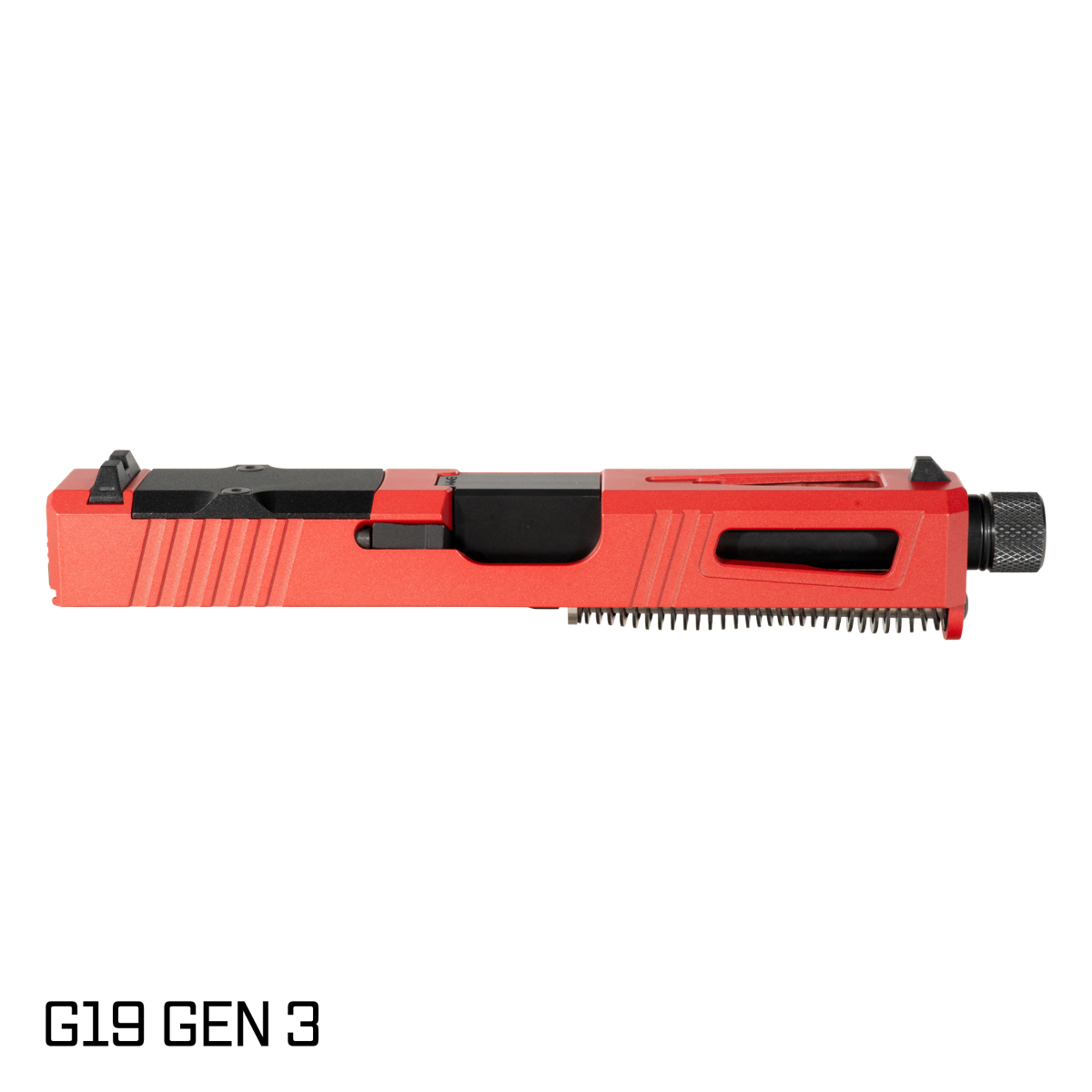 DTT Stiffler MFG Blemished Lionheart Threaded Nitride Barrel G19 Gen 1-3 Compatible 9MM 17-4 Stainless Steel Top Window Cut Red Crimson Cerakote Complete Slide Kit