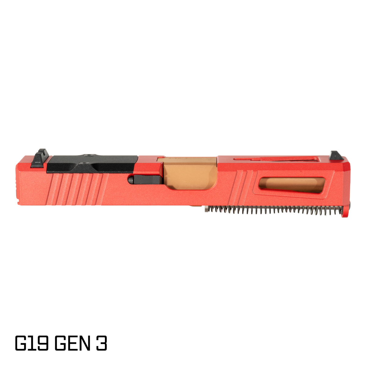 DTT Stiffler MFG Blemished Lionheart Ported Copper PVD Barrel G19 Gen 1-3 Compatible 9MM 17-4 Stainless Steel Top Window Cut Red Crimson Cerakote Complete Slide Kit