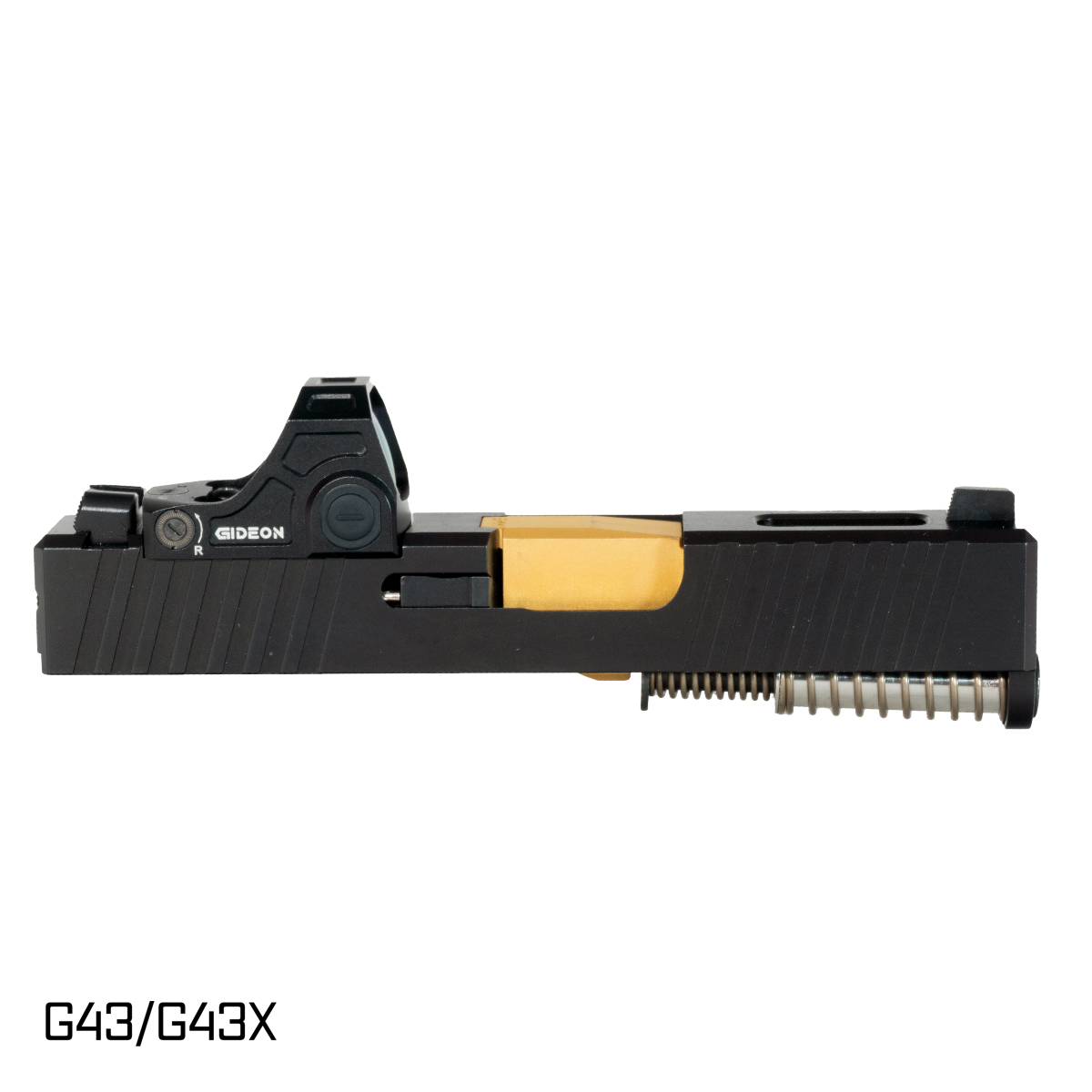 Davidson Defense Sentinel Gold TiN Barrel G43 Compatible 9MM Black RMSc Window Cut Complete Slide Kit, Gideon Optics Judge (RMSC) Single Red Dot