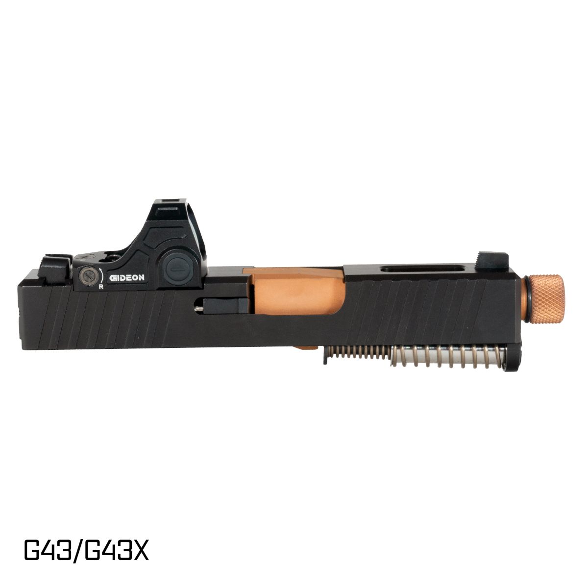Davidson Defense Sentinel Threaded Copper PVD Barrel G43 Compatible 9MM Black RMSc Window Cut Complete Slide Kit, Gideon Optics Judge (RMSC) Single Red Dot