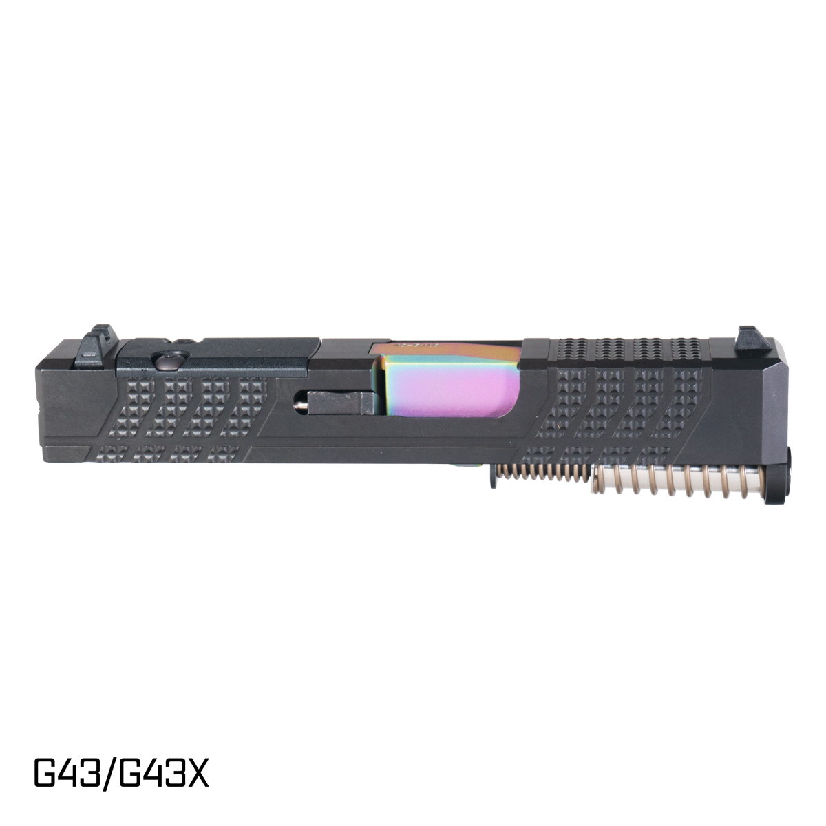 Davidson Defense Sentinel Crowned Rainbow PVD Barrel G43 Gen 1-3 Compatible 9MM 416R Stainless Steel Knurled Serrations Black Nitride Complete Slide Kit