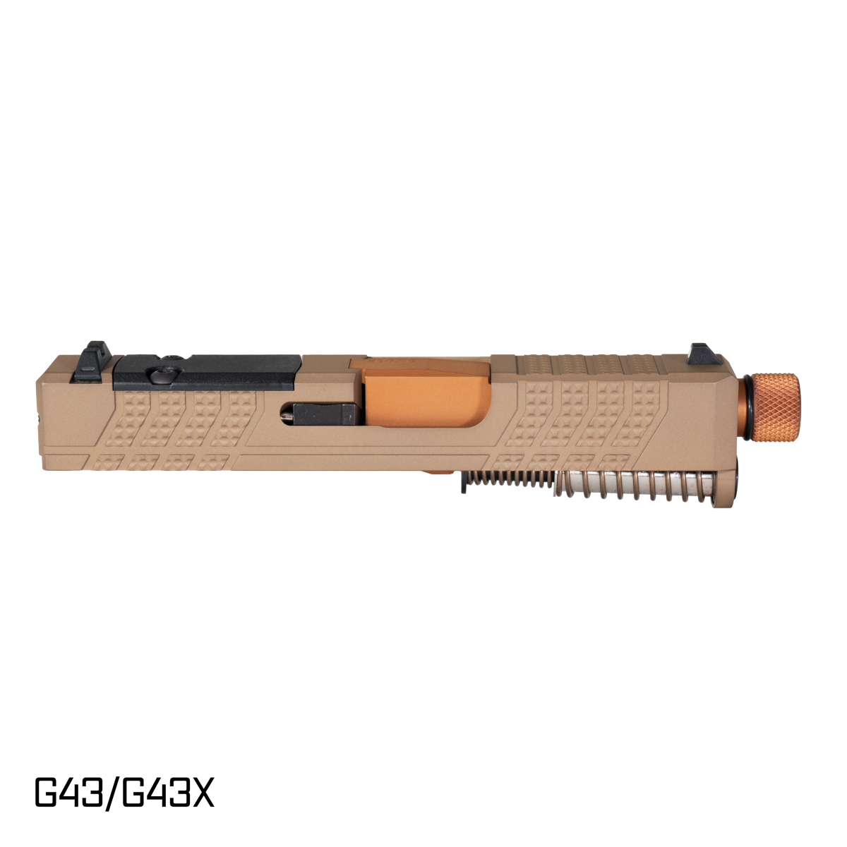 Davidson Defense Sentinel Threaded Copper PVD Barrel G43 Gen 1-3 Compatible 9MM 416R Stainless Steel Knurled Serrations FDE PVD Complete Slide Kit