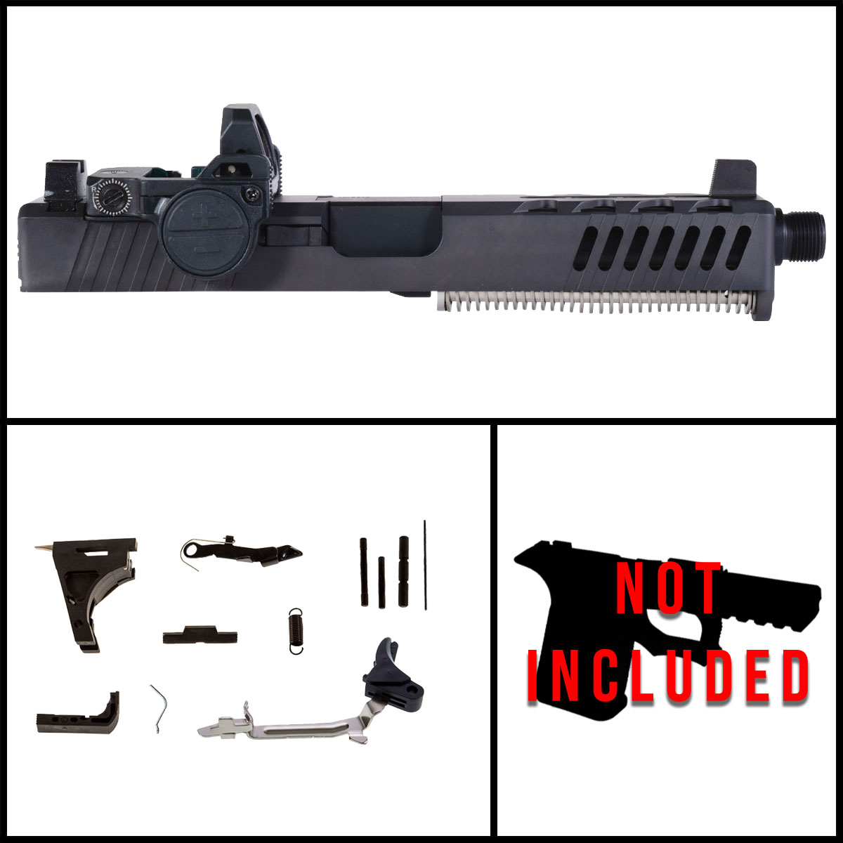 DD 'Black Buck w/Red Dot' 9mm Full Pistol Build Kit (Everything Minus Frame) - Glock 17 Gen 1-3 Compatible