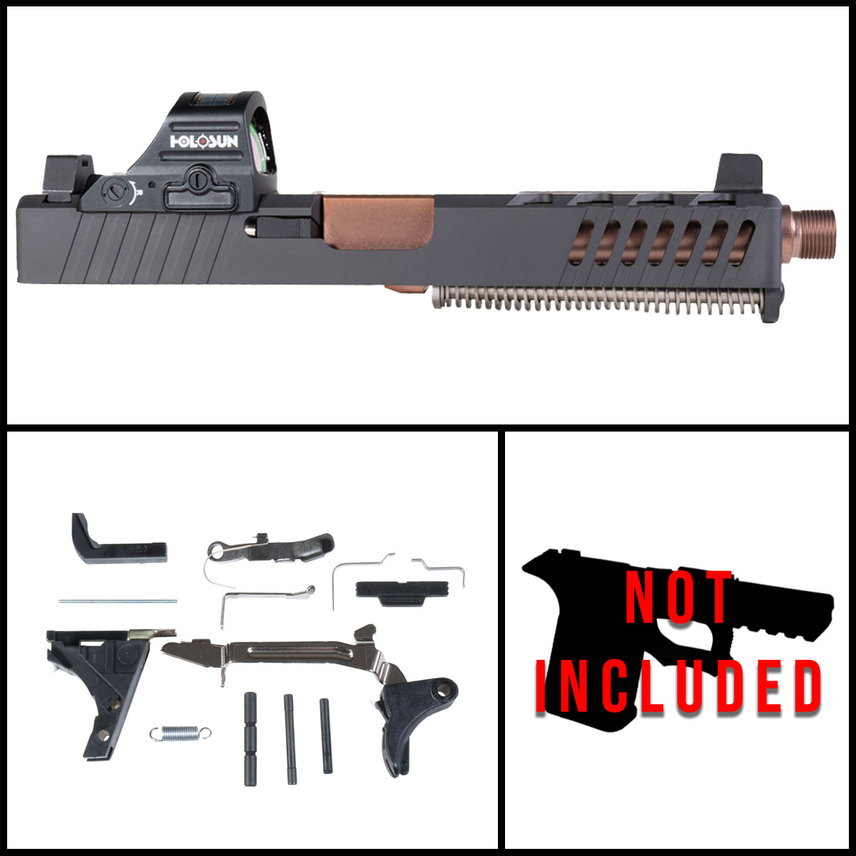 DTT 'Atalanta w/Red Dot' 9mm Full Pistol Build Kit (Everything Minus Frame) - Glock 17 Gen 1-3 Compatible