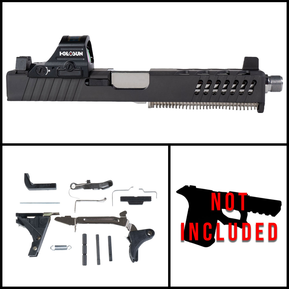 DTT 'Warden w/Red Dot' 9mm Full Pistol Build Kit (Everything Minus Frame) - Glock 17 Gen 1-3 Compatible