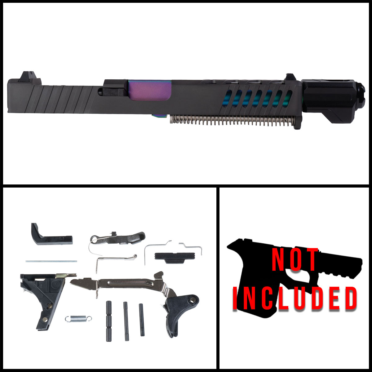 DTT 'Firework Fanfare' 9mm Full Pistol Build Kit (Everything Minus Frame) - Glock 17 Gen 1-3 Compatible