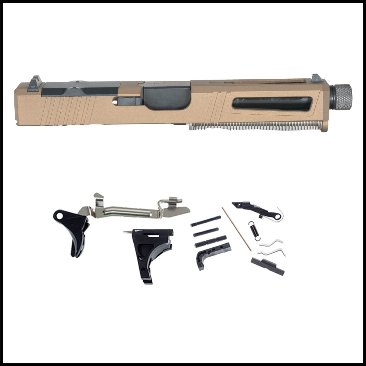 DTT Stiffler MFG Lionheart-Burnt Bronze-Nitrided Threaded Barrel Glock 17 Compatible Full Pistol Build Kit (Everything Minus Frame)