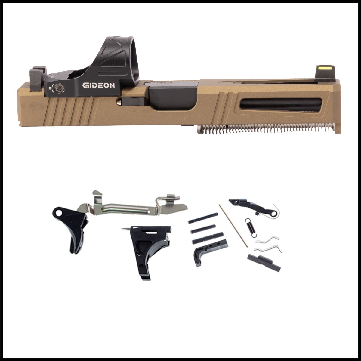 DTT Stiffler MFG Lionheart-Burnt Bronze-Nitrided Ported Barrel Glock 17 Compatible Full Pistol Build Kit (Everything Minus Frame) w/ Gideon Optics Omega Red Dot Sight
