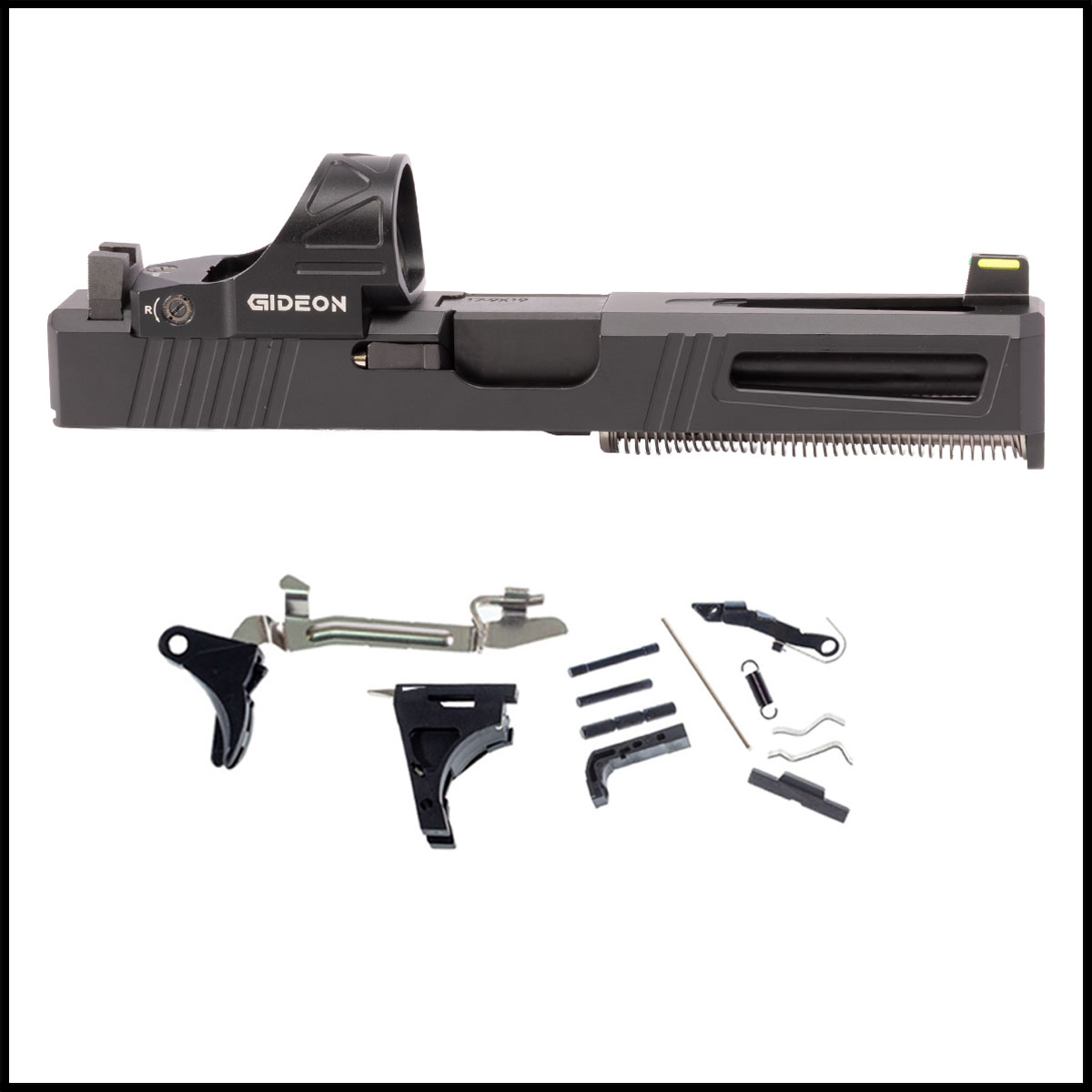 DTT Stiffler MFG Lionheart-Black-Nitrided Ported Barrel Glock 17 Compatible Full Pistol Build Kit (Everything Minus Frame) w/ Gideon Optics Omega Red Dot Sight