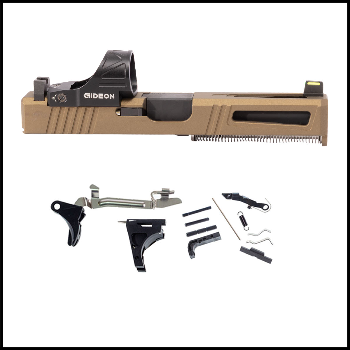 DTT Stiffler MFG Lionheart-Burnt Bronze-Nitride Barrel Glock 17 Compatible Full Pistol Build Kit (Everything Minus Frame) w/ Gideon Optics Omega Red Dot Sight