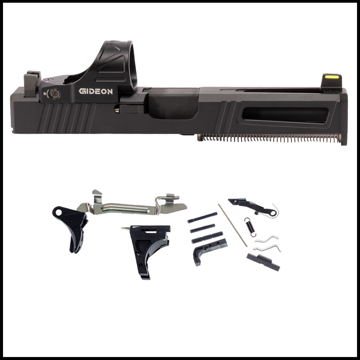 DTT Stiffler MFG Lionheart-Black-Nitrided Barrel Glock 17 Compatible Full Pistol Build Kit (Everything Minus Frame) w/ Gideon Optics Omega Red Dot Sight