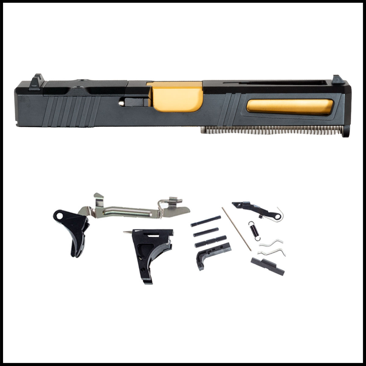 DTT Stiffler MFG Lionheart-Black-Gold Barrel Glock 17 Compatible Full Pistol Build Kit (Everything Minus Frame)