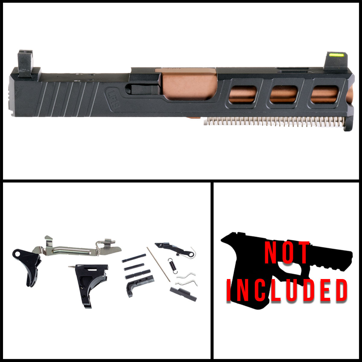 DTT 'Platinaire' 9mm Full Pistol Build Kit (Everything Minus Frame) - Glock 19 Gen 1-3 Compatible