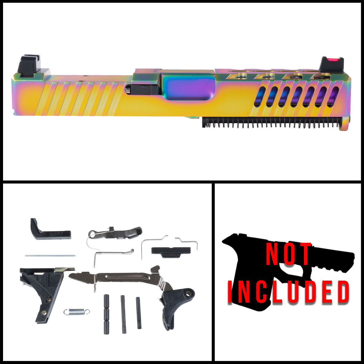 DD 'Polychrome Pursuit' 9mm Full Pistol Build Kits (Everything Minus Frame) - Glock 19 Gen 1-2 Compatible