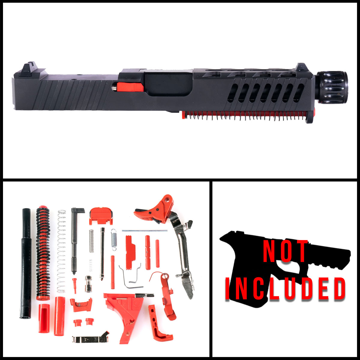 DDS 'Little Red' 9mm Full Pistol Build Kit (Everything Minus Frame) - Glock 19 Gen 1-3 Compatible