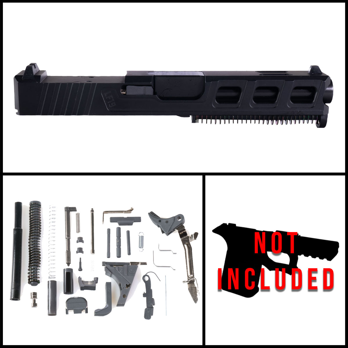 DTT 'Arcus' 9mm Full Pistol Build Kit (Everything Minus Frame) - Glock 19 Gen 1-3 Compatible