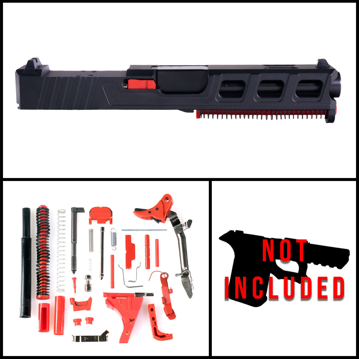 DTT 'Rojo' 9mm Full Pistol Build Kit (Everything Minus Frame) - Glock 19 Gen 1-3 Compatible