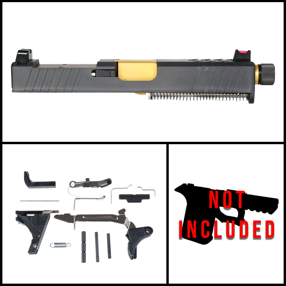 DTT 'Backmarker' 9mm Full Pistol Build Kits (Everything Minus Frame) - Glock 19 Gen 1-3 Compatible