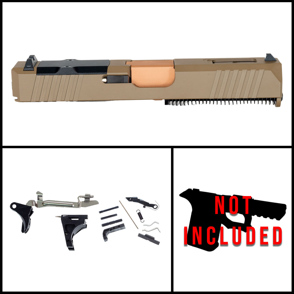 DTT Desert Strike Glock 19 Compatible Full Pistol Build Kit (Everything Minus Frame)