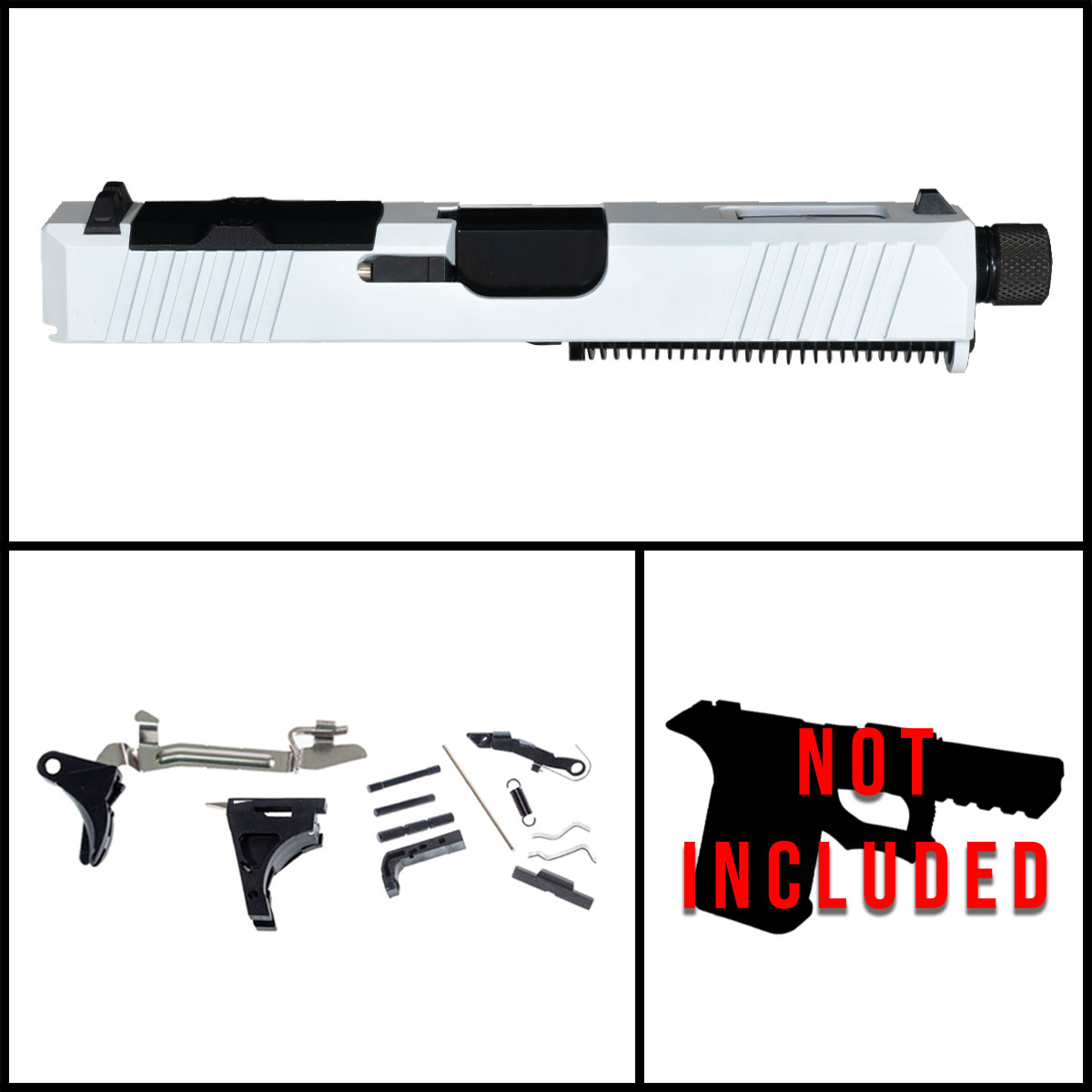 DTT Stiffler MFG White Eclipse Glock 19 Compatible Full Pistol Build Kit (Everything Minus Frame)