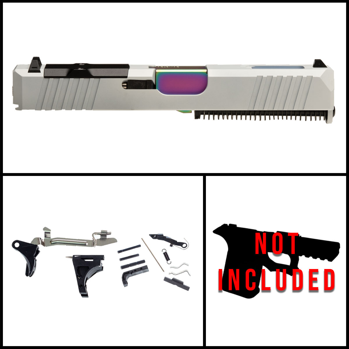 DTT Stiffler MFG White Static Glock 19 Compatible Full Pistol Build Kit (Everything Minus Frame)