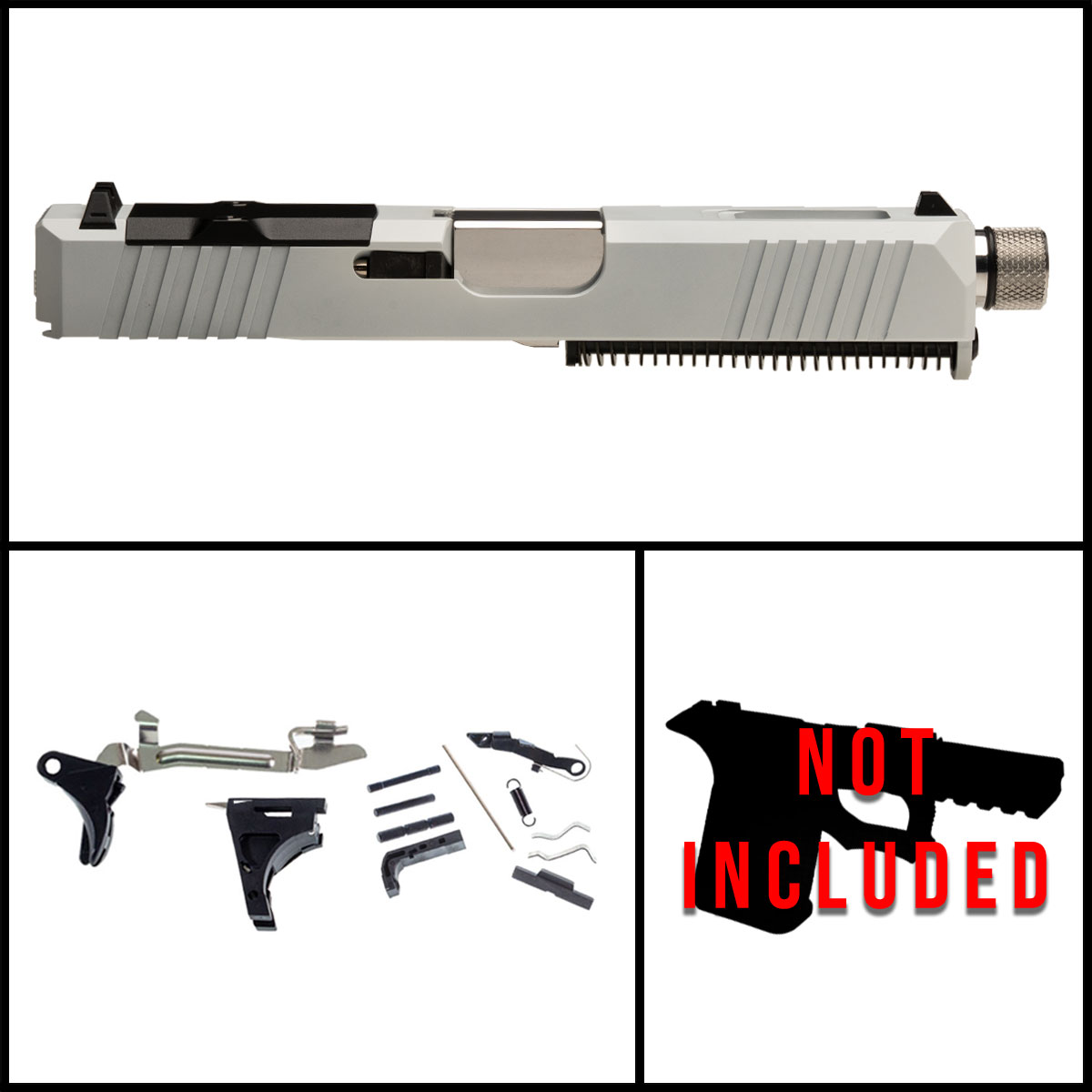 DTT Stiffler MFG White Monster Glock 19 Compatible Full Pistol Build Kit (Everything Minus Frame)